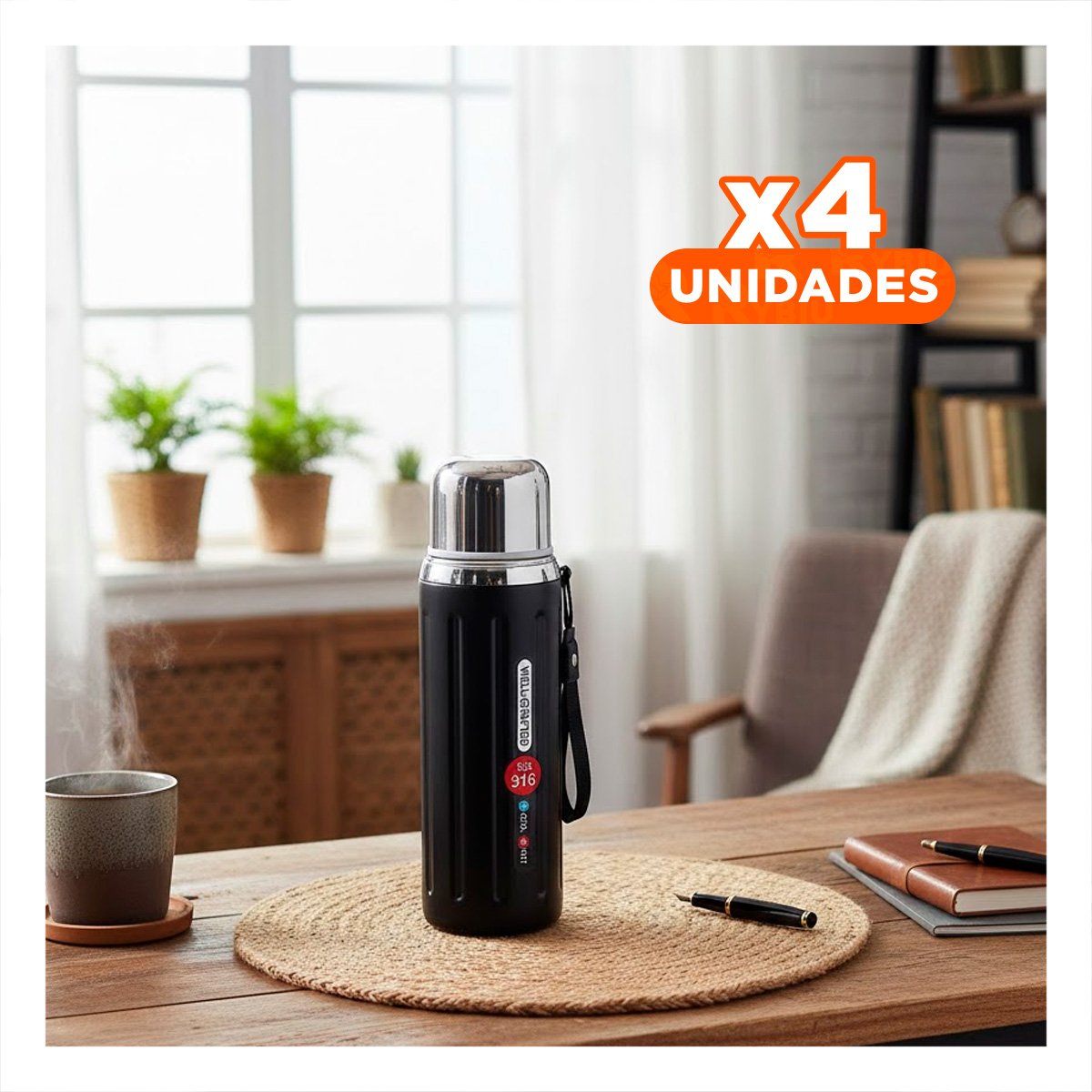 PACK4 RECIPIENTE 800ML NEGRO DOBLE CAPA PARA MANTENER TEMPERATURA POR HORAS - 1