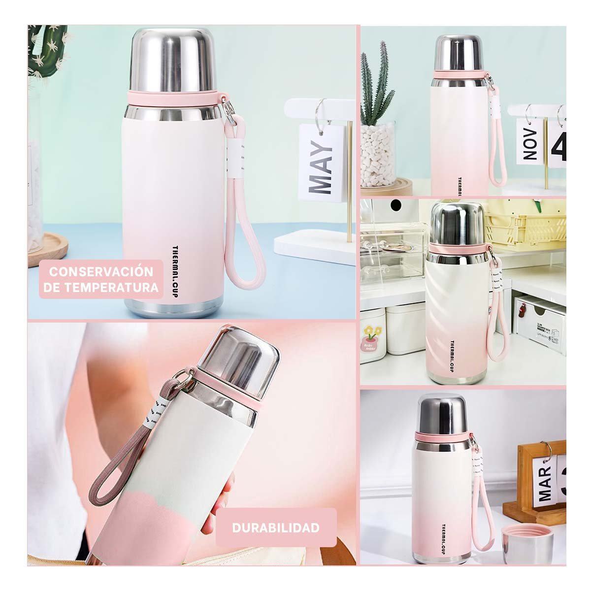 PACK4 RECIPIENTE 800ML ROSADO RESISTENTE Y DURADERO PARA USO DIARIO Y CASA Y+REGALO STICKER - 2