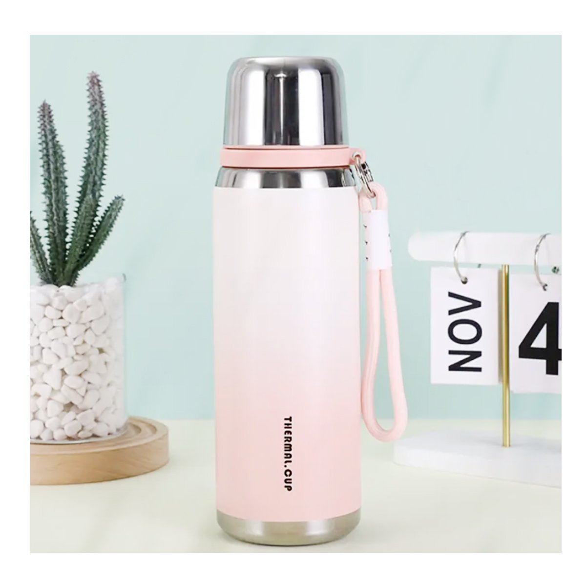 VASO 800ML ROSADO LIGERO Y FACIL DE TRANSPORTAR BEBIDAS CALIENTES O FRIAS Y+POST IT - 3