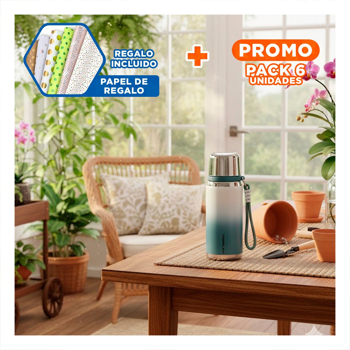 PACK6 COPA 800ML AZUL DEGRADADO PARA MANTENER BEBIDAS CALIENTES Y FRIAS Y+PAPEL REGALO - 1