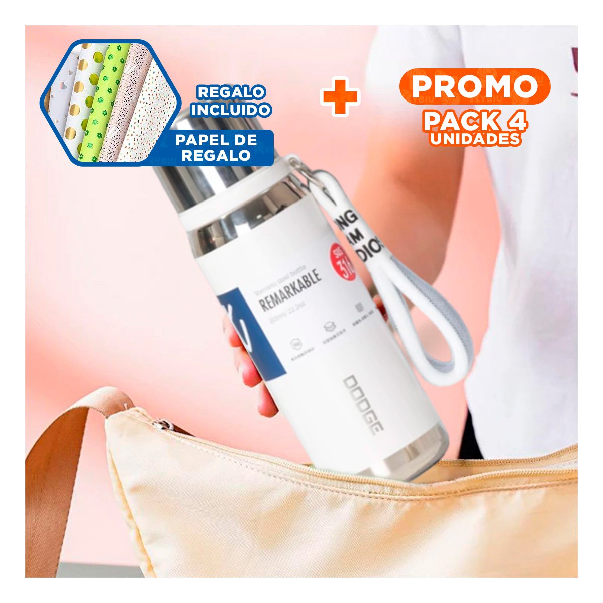 PACK4 ENVASE BLANCO 500ML CON TAPA SEGURA PARA CAFÉ TÉ Y BEBIDAS CALIENTES Y+PAPEL REGALO - 1