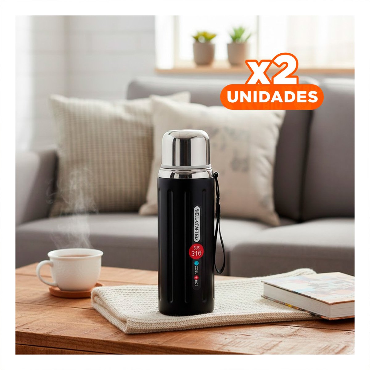 PACK2 RECIPIENTE 800ML NEGRO LIGERO Y COMODO PARA TRANSPORTAR BEBIDAS DIARIAS Y+REGALO STICKER - 1