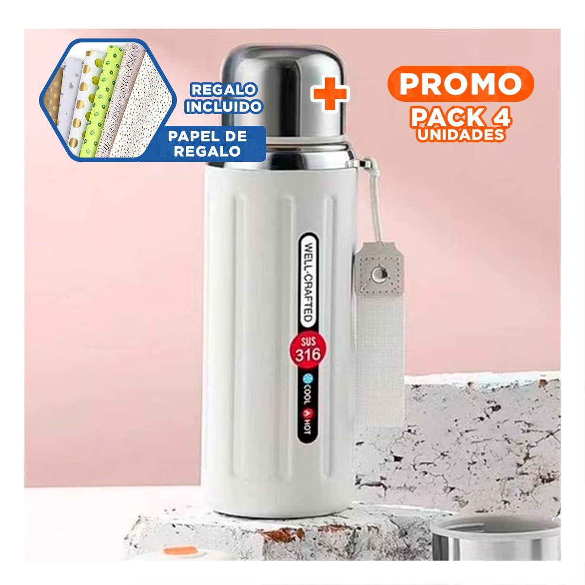PACK4 RECIPIENTE 800ML BLANCO CON DISEÑO MODERNO Y TAPA HERMETICA PARA OFICINA Y+PAPEL REGALO - 1