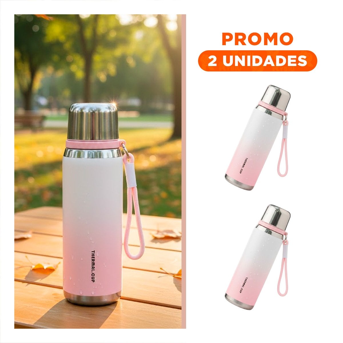 PACK2 CONTENEDOR 800ML ROSADO LIGERO Y COMODO PARA LLEVAR BEBIDAS DIARIAS - 1