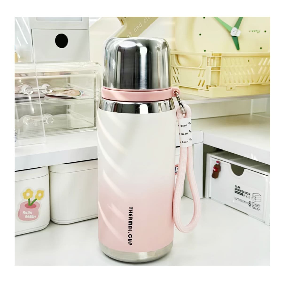 PACK2 CONTENEDOR 800ML ROSADO LIGERO Y COMODO PARA LLEVAR BEBIDAS DIARIAS - 5