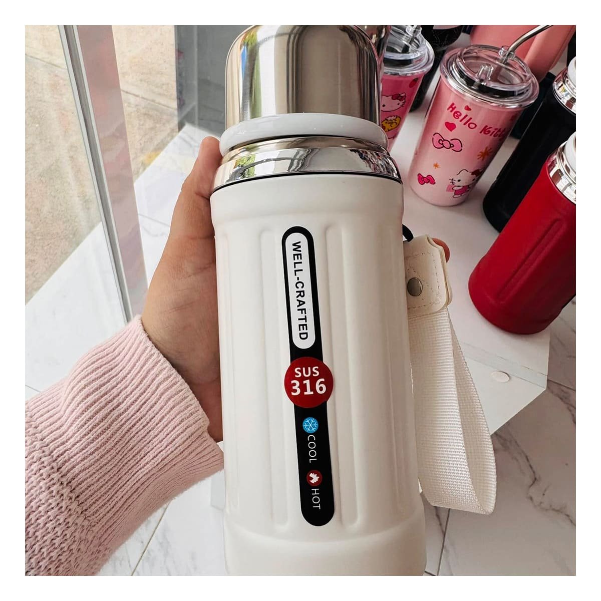 VASO 800ML BLANCO CON TAPA SEGURA Y DISEÑO MODERNO PARA OFICINA Y HOGAR Y+PAPEL REGALO - 3