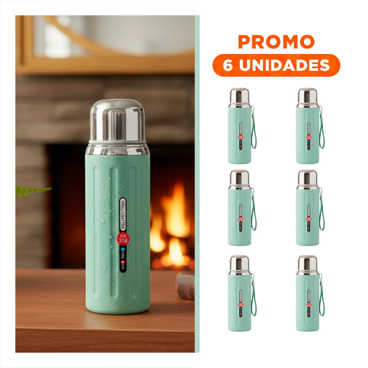 PACK6 COPA 800ML VERDE AGUA CON TAPA HERMETICA Y DISEÑO MODERNO PARA OFICINA O CASA - 1