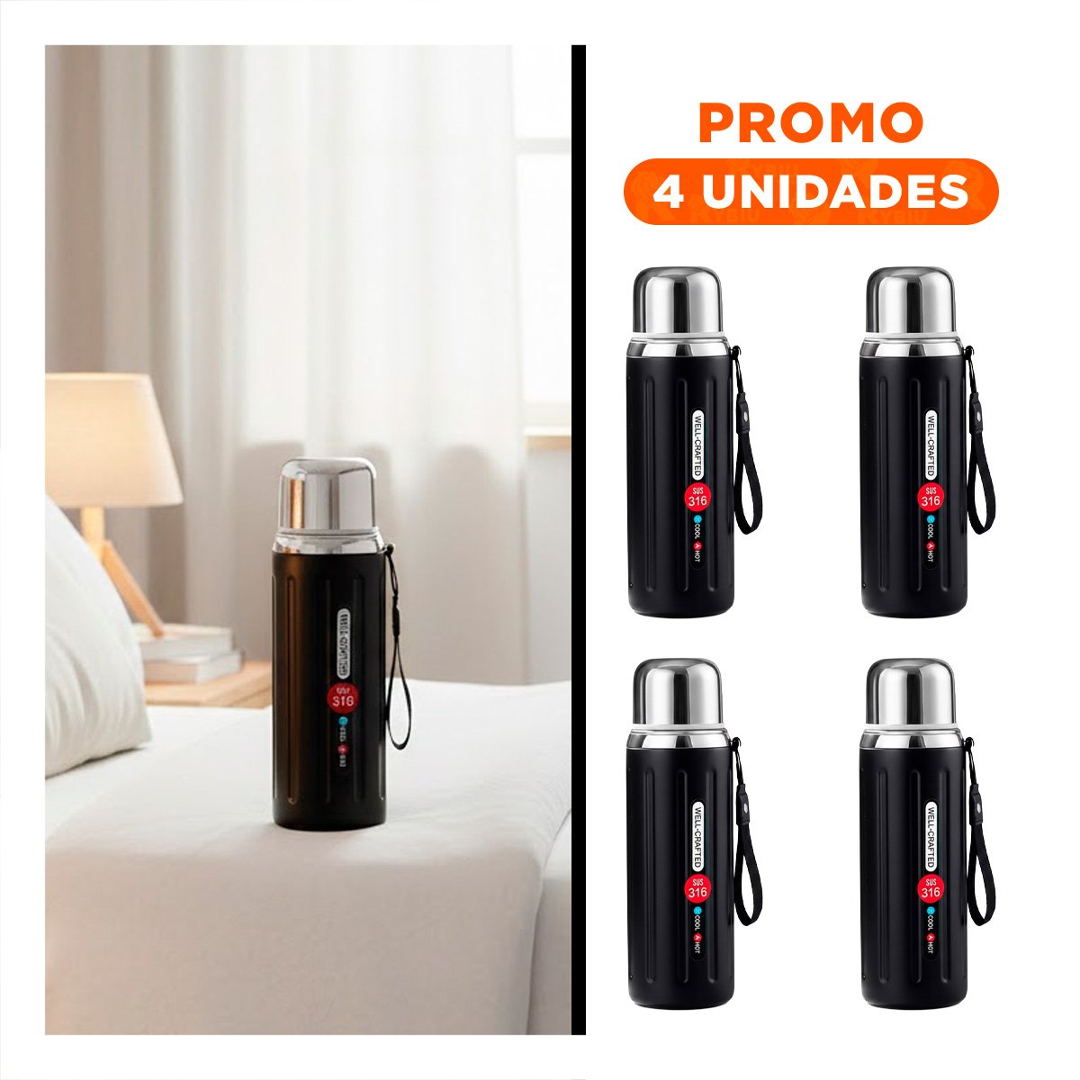 PACK4 RECIPIENTE 800ML NEGRO RESISTENTE Y DURADERO PARA USO DIARIO Y CASA Y+REGALO STICKER - 1