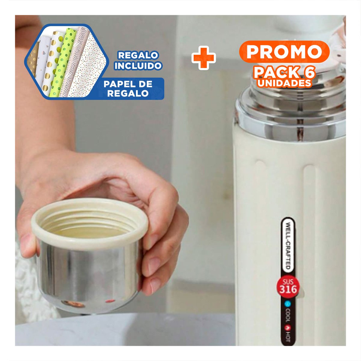 PACK6 COPA 800ML BLANCO DEGRADADO PARA MANTENER BEBIDAS CALIENTES Y FRIAS Y+PAPEL REGALO - 1