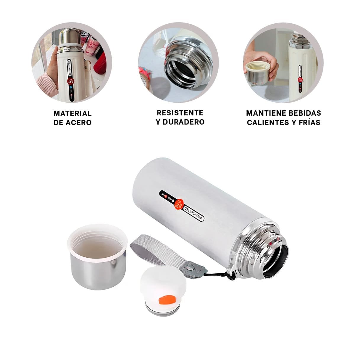 VASO 800ML BLANCO DEGRADADO PARA MANTENER BEBIDAS CALIENTES Y FRIAS - 3