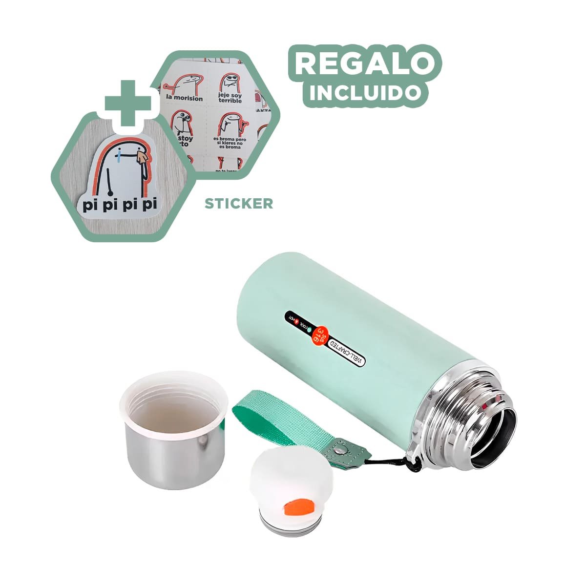 VASO 800ML VERDE AGUA RESISTENTE Y DURADERO PARA LLEVAR BEBIDAS A TODOS LADOS Y+REGALO STICKER - 1