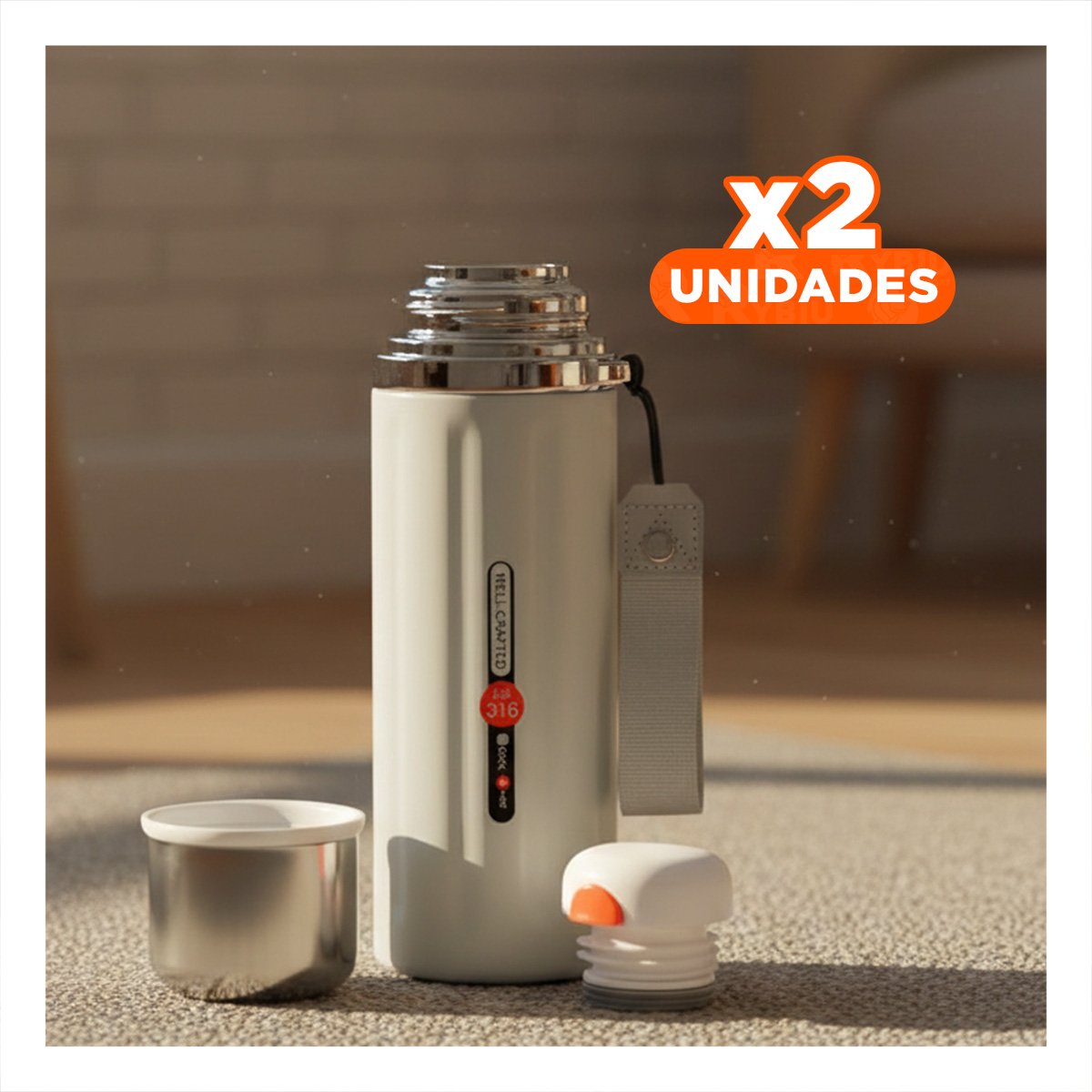PACK2 RECIPIENTE 800ML BLANCO LIGERO Y COMODO PARA TRANSPORTAR BEBIDAS DIARIAS Y+REGALO STICKER - 1