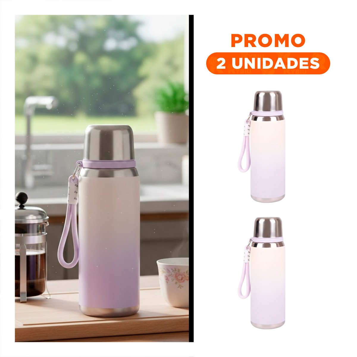 PACK2 CONTENEDOR 800ML LILA LIGERO Y COMODO PARA LLEVAR BEBIDAS DIARIAS - 1