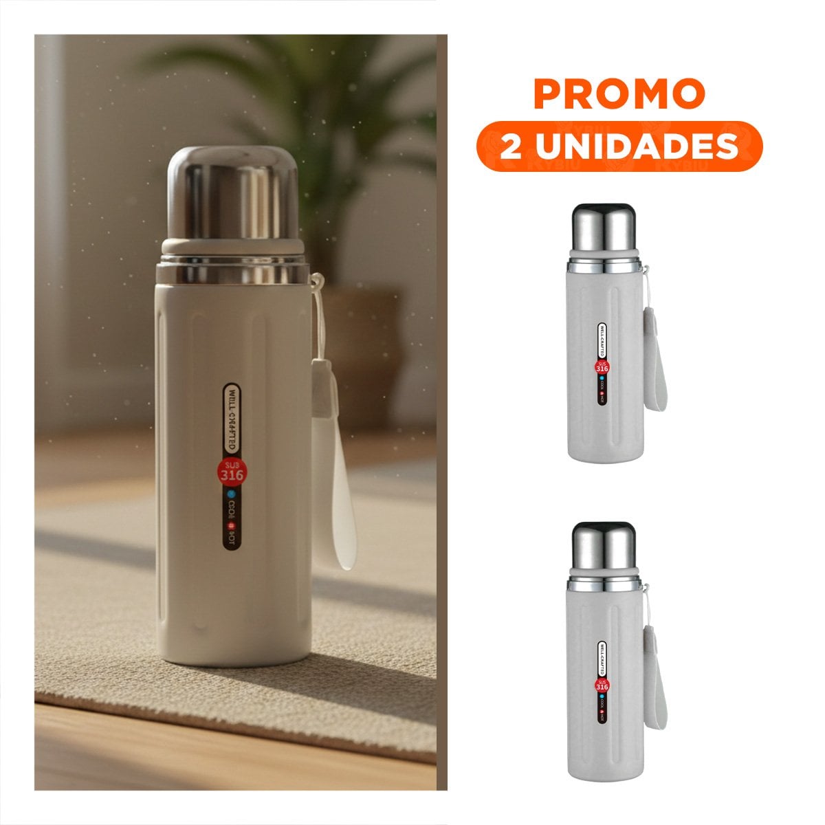 PACK2 CONTENEDOR 800ML BLANCO LIGERO Y COMODO PARA LLEVAR BEBIDAS DIARIAS - 1