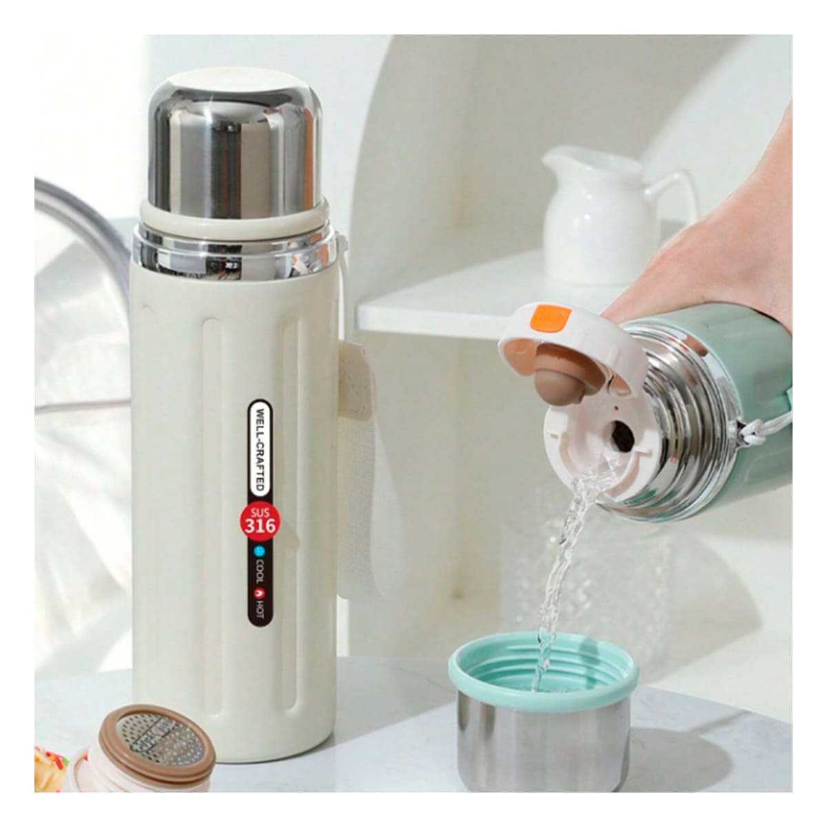 PACK4 RECIPIENTE 800ML BLANCO DOBLE CAPA PARA MANTENER TEMPERATURA POR HORAS - 5