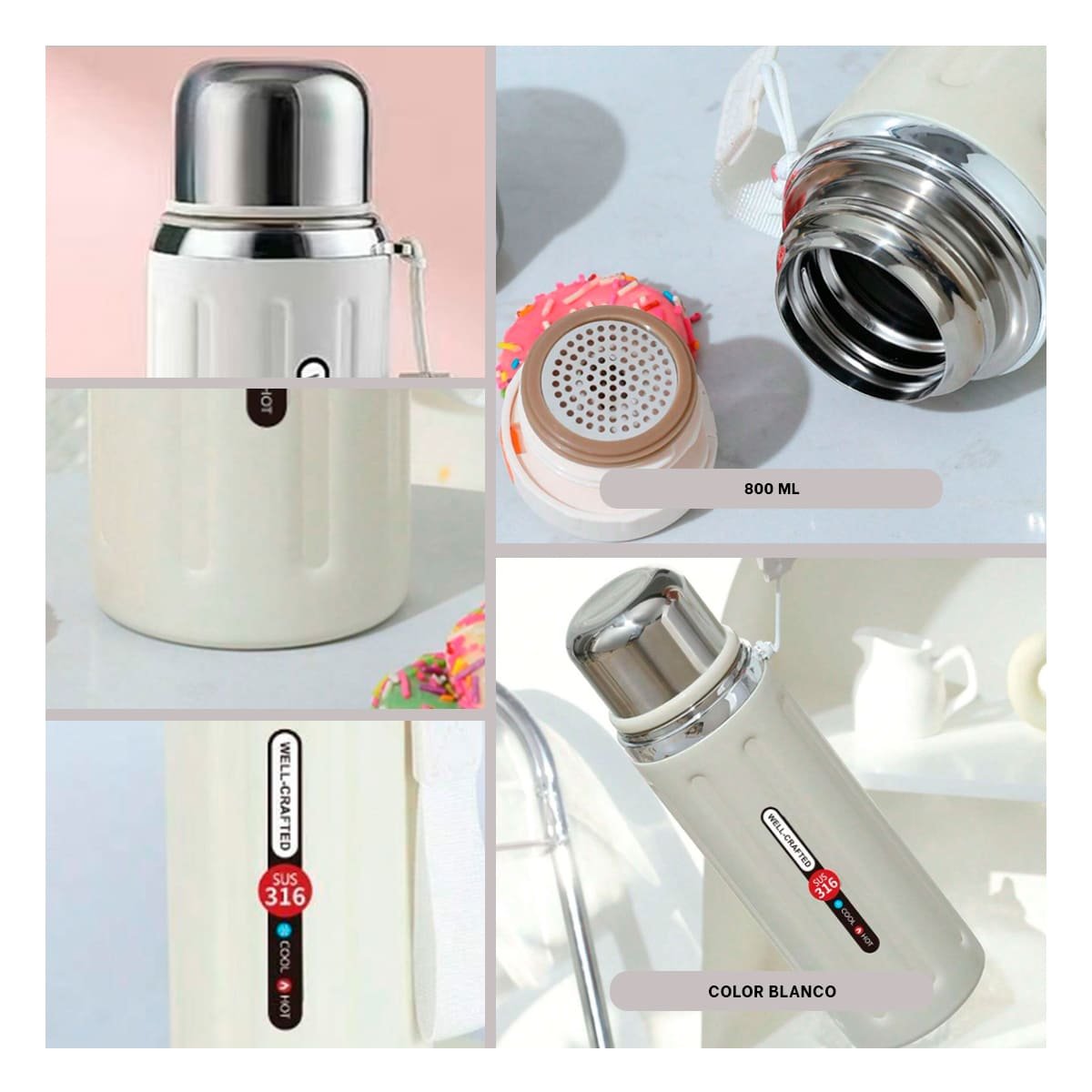 PACK4 RECIPIENTE 800ML BLANCO RESISTENTE Y DURADERO PARA USO DIARIO Y CASA Y+REGALO STICKER - 2