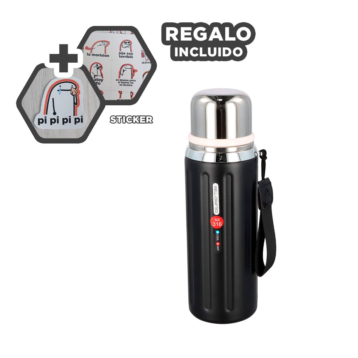 VASO 800ML NEGRO RESISTENTE Y DURADERO PARA LLEVAR BEBIDAS A TODOS LADOS Y+REGALO STICKER - 1