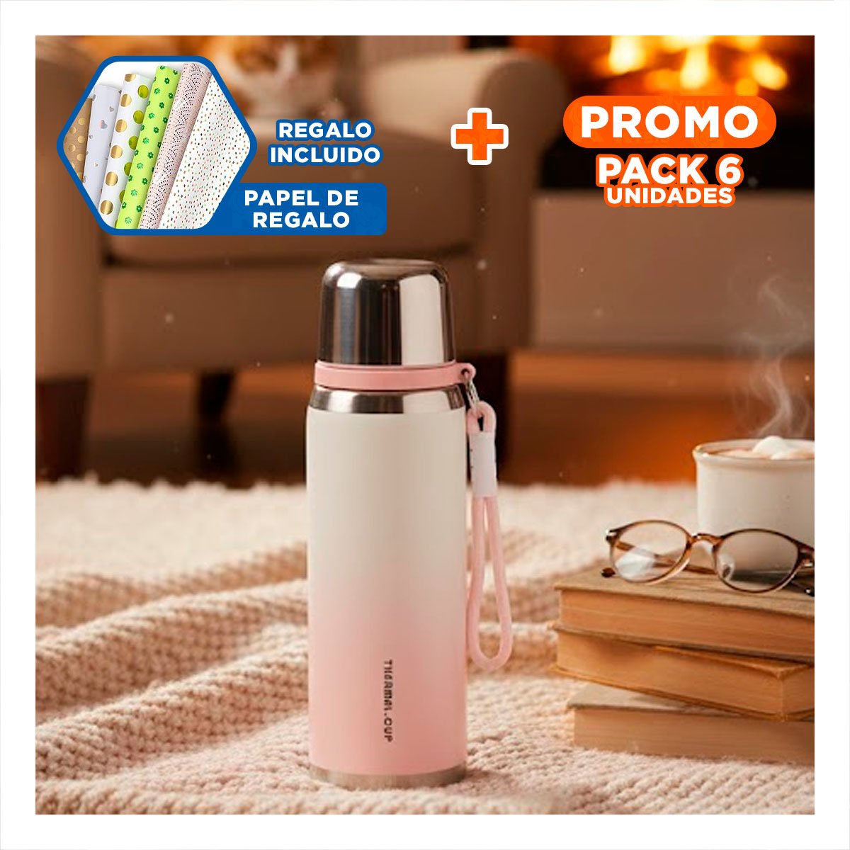 PACK6 COPA 800ML ROSADO DEGRADADO PARA MANTENER BEBIDAS CALIENTES Y FRIAS Y+PAPEL REGALO - 1
