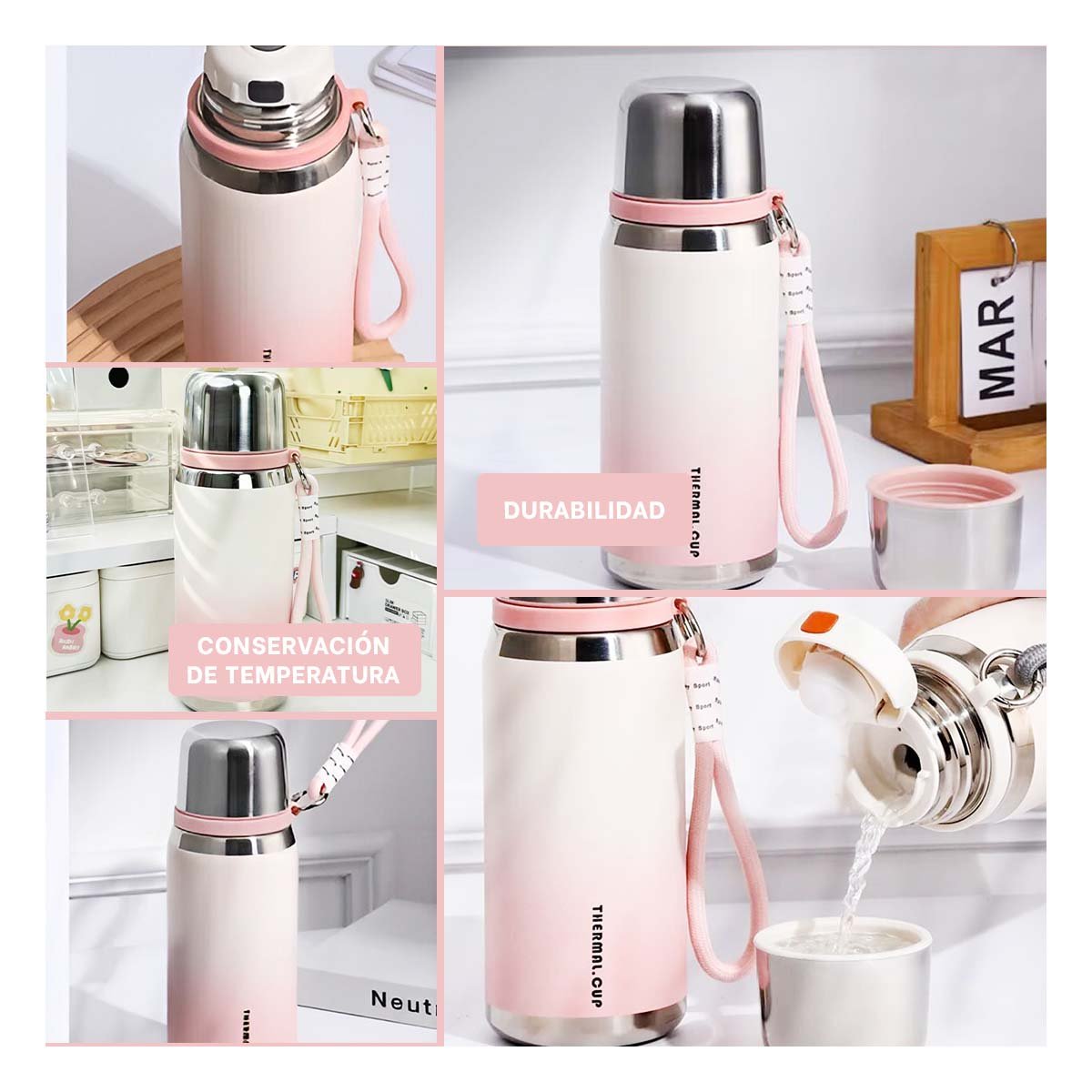 PACK6 COPA 800ML ROSADO DEGRADADO PARA MANTENER BEBIDAS CALIENTES Y FRIAS Y+PAPEL REGALO - 3