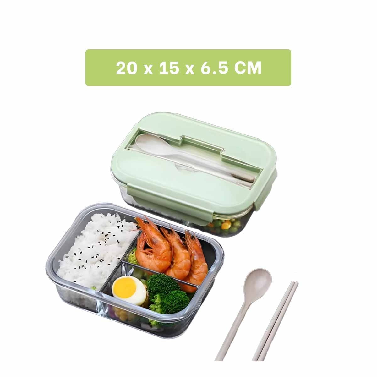 PACK2 ENVASE DE VIDRIO CON 3 DIVISIONES PARA FRUTAS Y ENSALADAS TAPA VERDE - 4