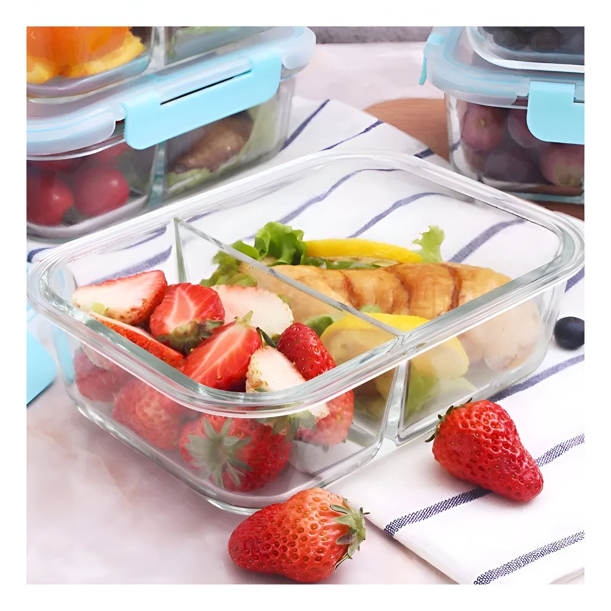 PACK6 CONSERVADOR DE COMIDAS CASERAS CON COMPARTIMENTOS CELESTE Y+PAPEL REGALO - 2