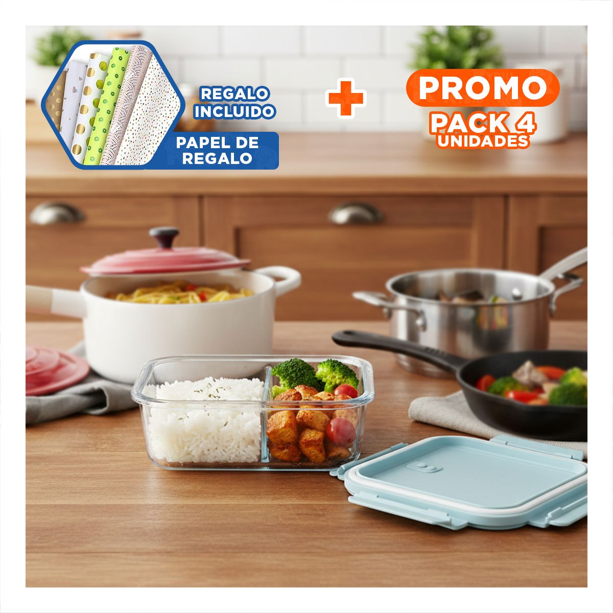 PACK4 CAJA DE VIDRIO REUTILIZABLE PARA PREPARACIONES CASERAS CELESTE Y+PAPEL REGALO - 1