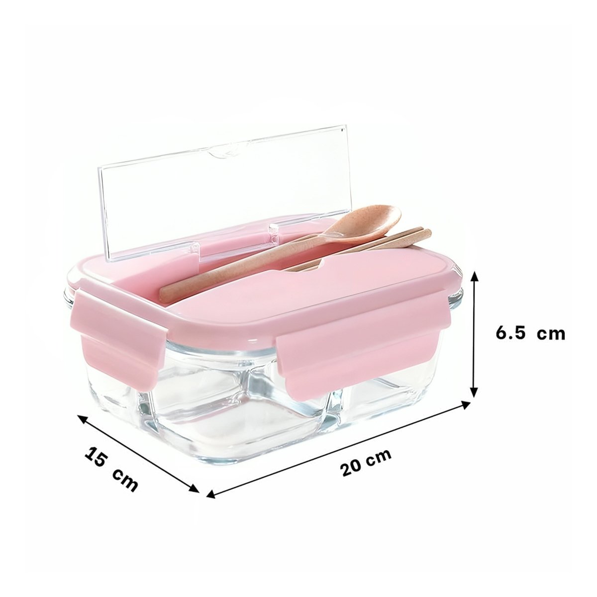 RECIPIENTE CON CUBIERTOS 3 DIVISIONES PARA COMIDAS SALUDABLES TAPA ROSADO Y+LIGAS REGALO - 4