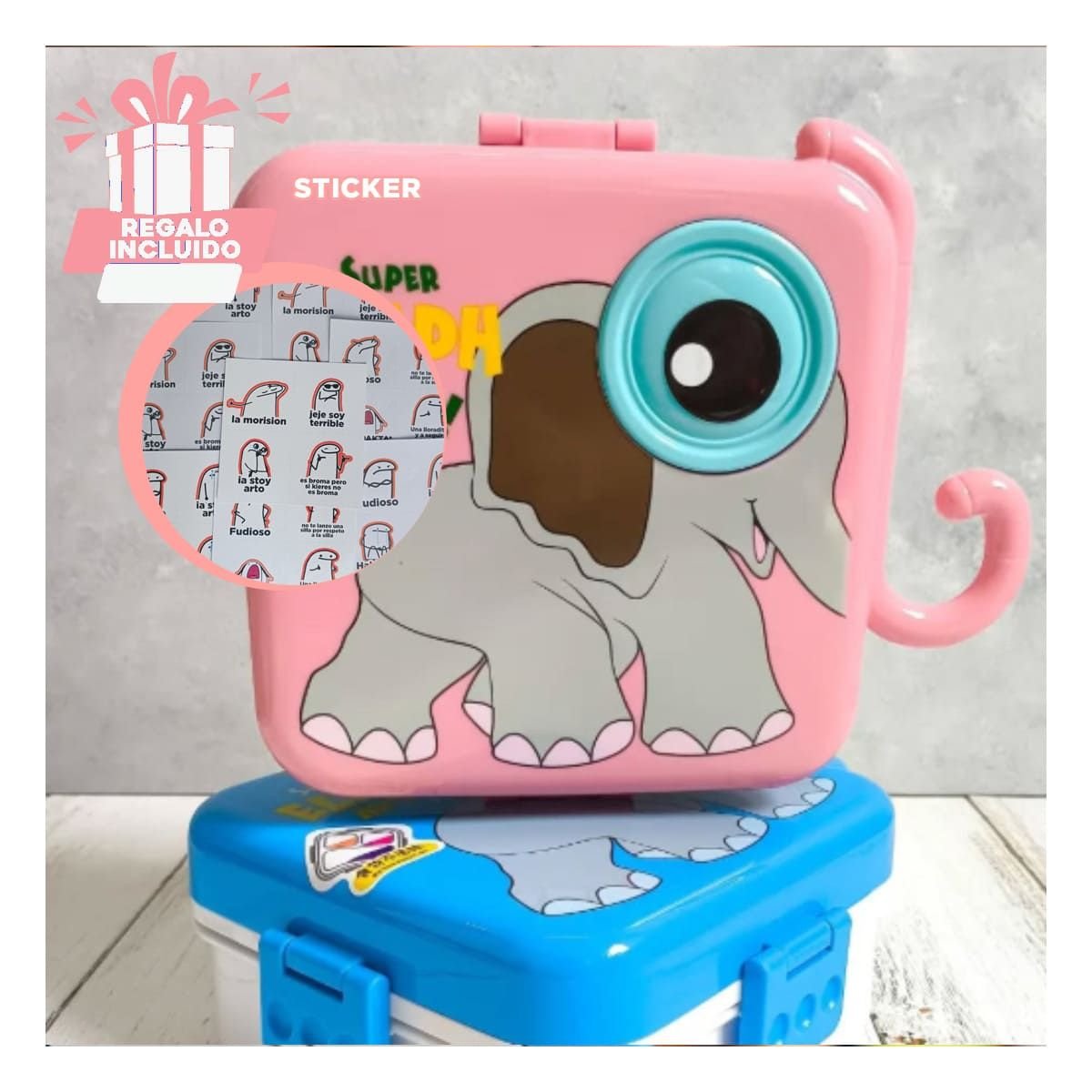CONTENEDOR ELEFANTE CON OJO MINI TAPER PARA PREPARACIONES ROSADO 1600ML Y+REGALO STICKER - 1