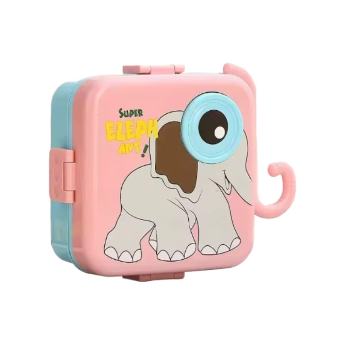 CONTENEDOR CUADRADO ELEFANTE PARA GUARDAR SNACKS Y COMIDA ROSADO 1600ML Y+PAPEL REGALO - 1