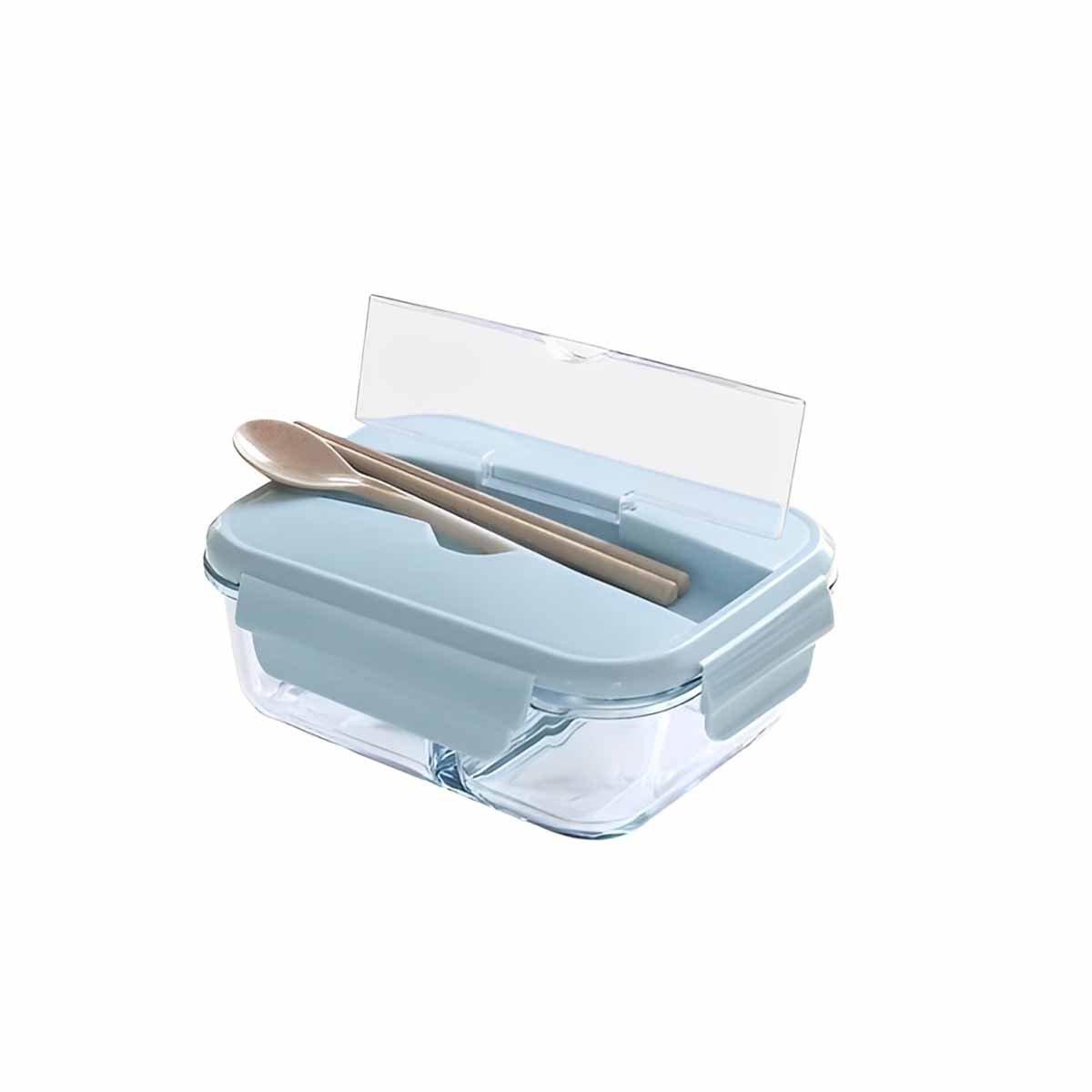 ENVASE DE VIDRIO CON 3 COMPARTIMENTOS PARA COMIDA SALUDABLE TAPA CELESTE Y+LIGAS REGALO - 3