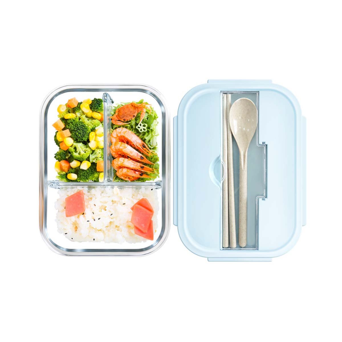 ENVASE DE VIDRIO CON DIVISIONES PARA SNACKS Y POSTRES TAPA CELESTE Y+REGALO STICKER - 3