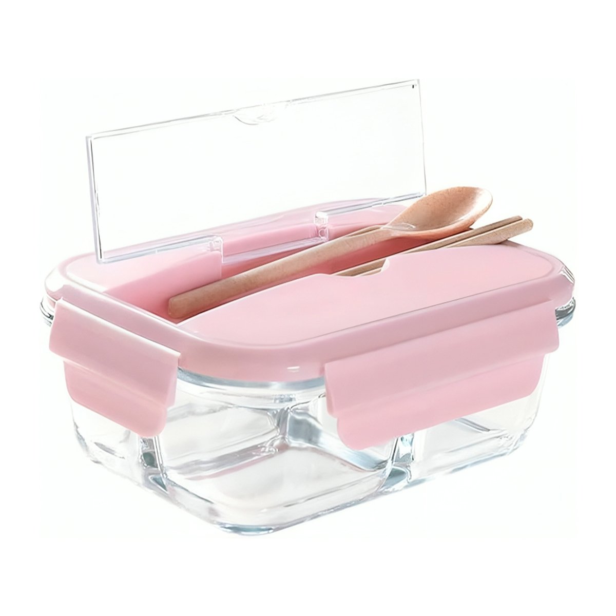 PACK2 ENVASE CON CUBIERTOS 3 DIVISIONES PARA COMIDA SALUDABLE TAPA ROSADO Y+REGALO STICKER - 2