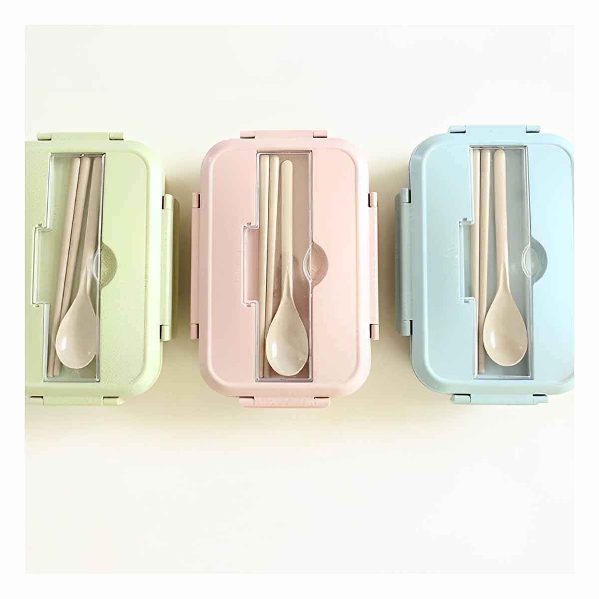 PACK2 ENVASE CON CUBIERTOS 3 DIVISIONES PARA COMIDA SALUDABLE TAPA ROSADO Y+REGALO STICKER - 3