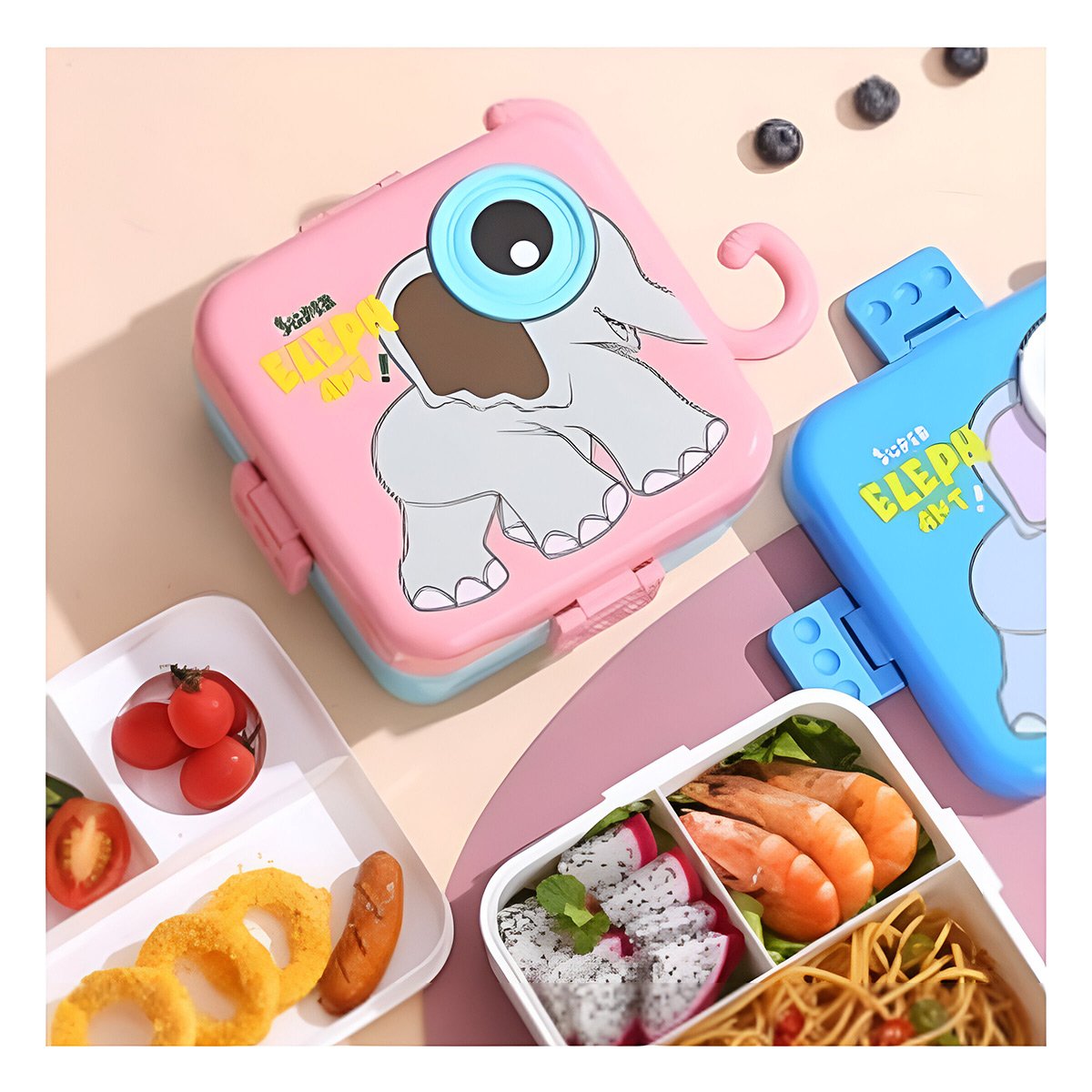 PACK4 UNIDAD CUADRADA ELEFANTE PARA ALMUERZO SALUDABLE EN CASA ROSADO 1600ML - 5