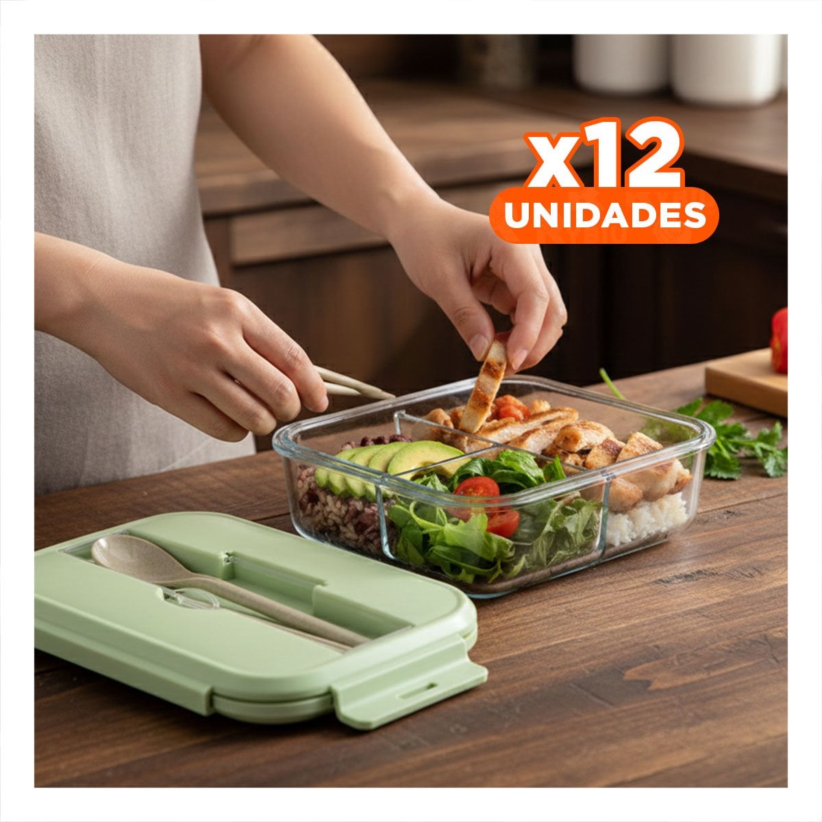 PACK12 UNIDAD DE VIDRIO CON DIVISIONES PARA PREPARACIONES RAPIDAS TAPA VERDE - 1