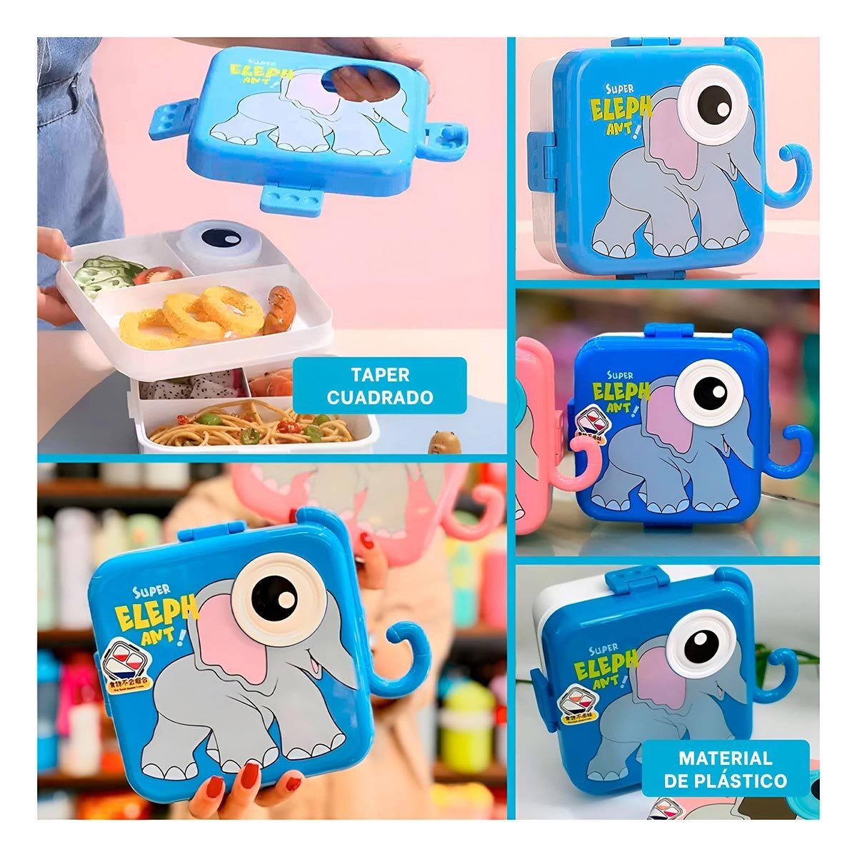 CONTENEDOR ESTILO ELEFANTE CON 3 DIVISIONES PARA ENSALADAS Y QUESOS AZUL - 5