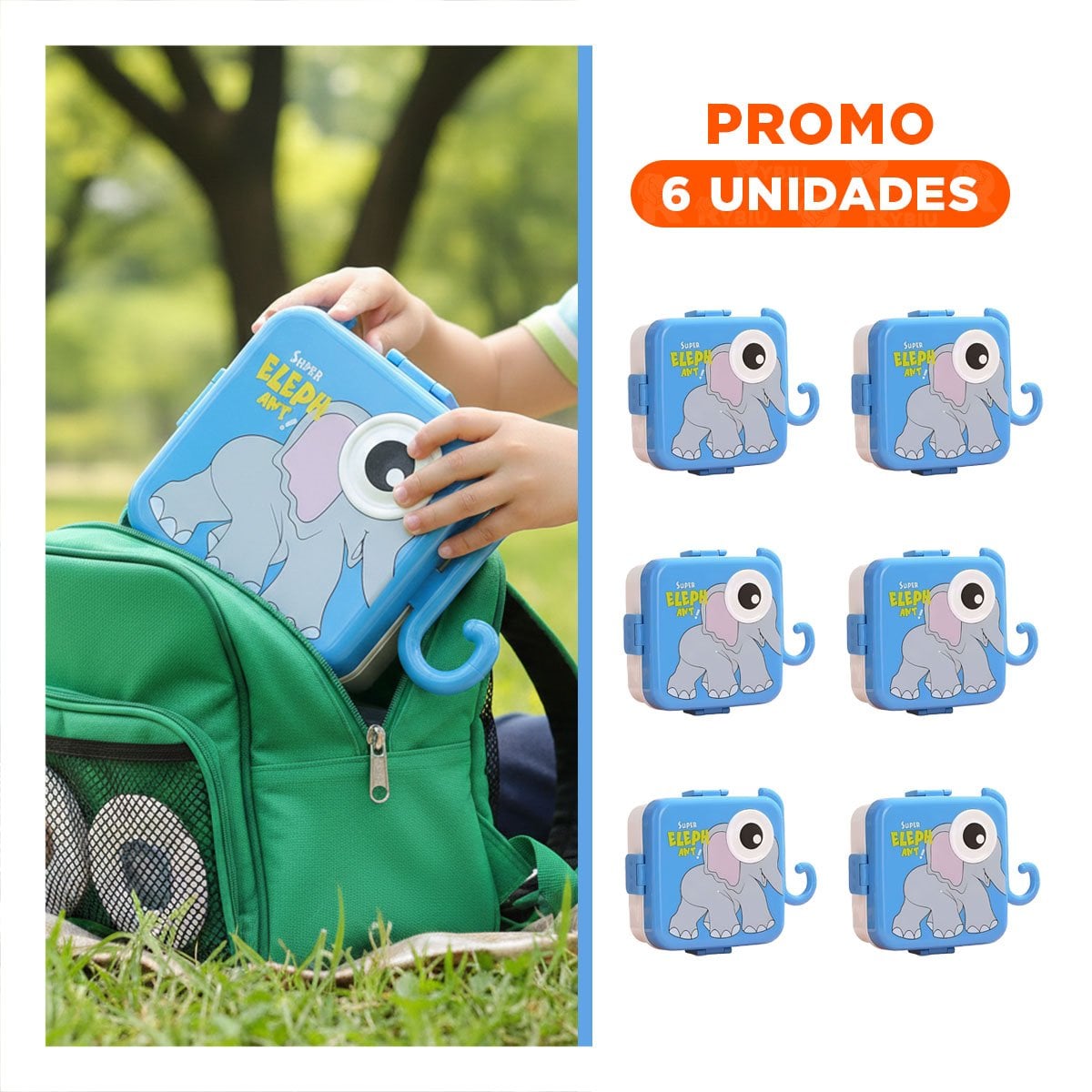 PACK6 CONSERVADOR ESTILO ELEFANTE CON CUBIERTOS PARA PASTA Y FRUTAS AZUL - 1