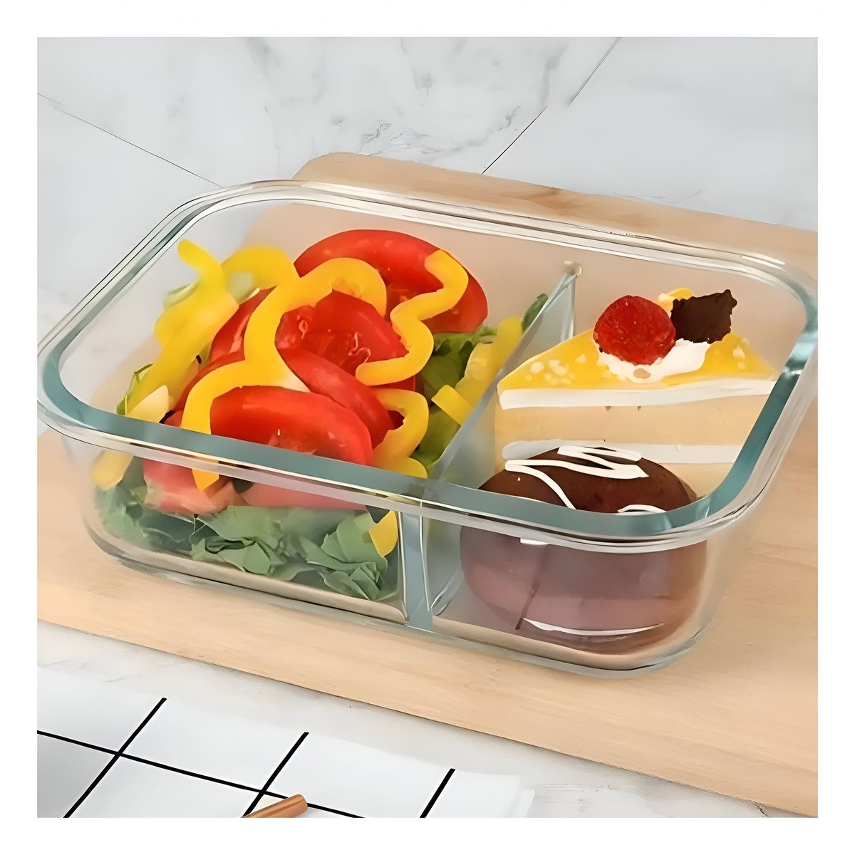 CONTENEDOR HERMETICO CON 2 COMPARTIMENTOS PARA COMIDAS Y FRUTAS CELESTE Y+REGALO STICKER - 2