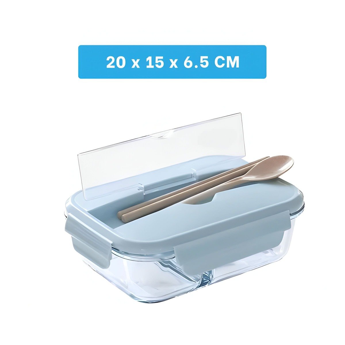 CONTENEDOR HERMETICO CON 2 COMPARTIMENTOS PARA COMIDAS Y FRUTAS CELESTE Y+REGALO STICKER - 4