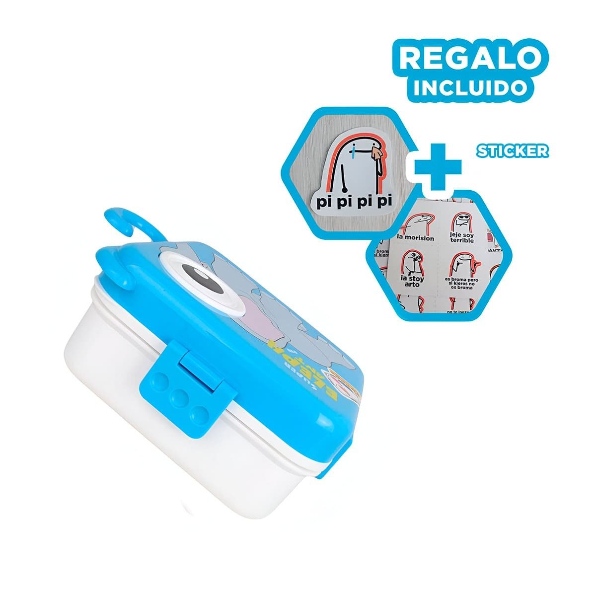 CONTENEDOR ESTILO ELEFANTE CON DIVISIONES PARA MERIENDAS Y SNACK AZUL Y+REGALO STICKER - 1