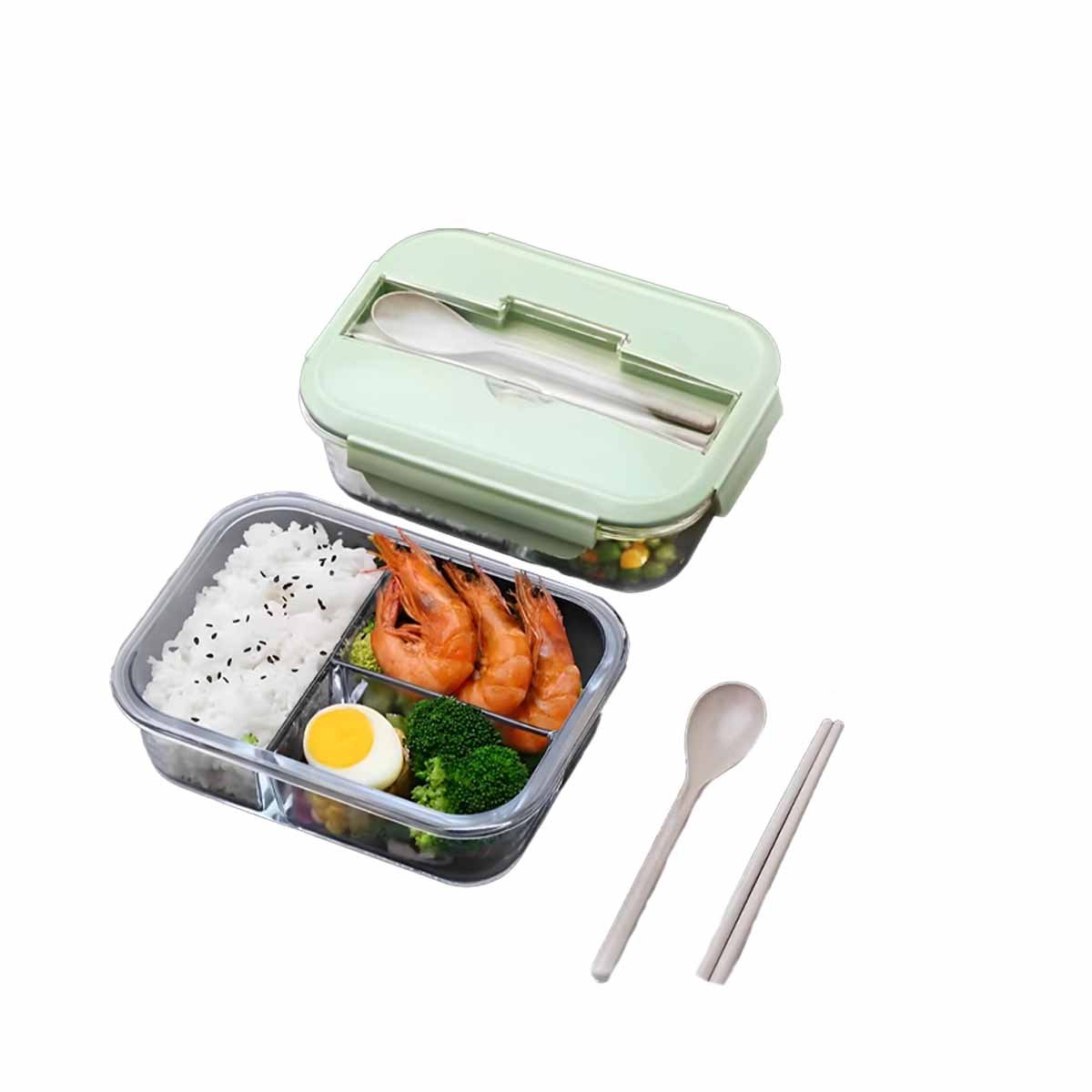 RECIPIENTE DE VIDRIO CON DIVISIONES PARA POSTRES Y PREPARACIONES TAPA VERDE Y+REGALO STICKER - 3