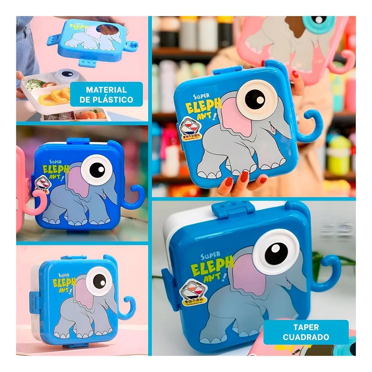 PACK12 ESTUCHE ESTILO ELEFANTE CON 3 DIVISIONES PARA BOCADILLOS Y FRUTAS AZUL Y+PAPEL REGALO - 2