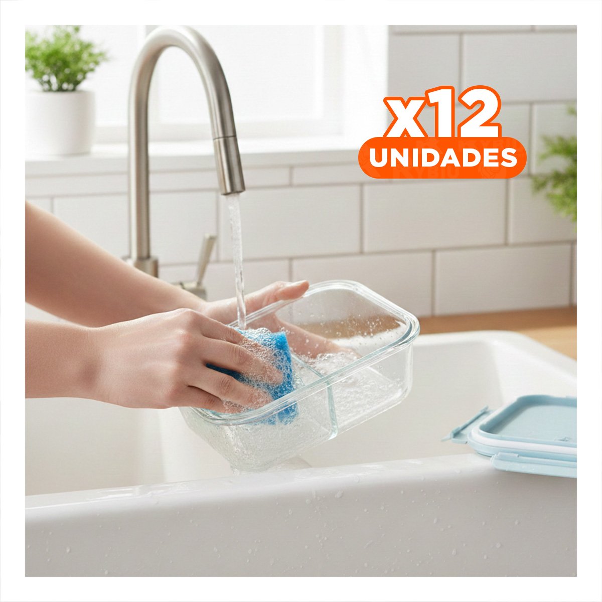 PACK12 CONSERVADOR REUTILIZABLE DE VIDRIO PARA COMIDAS FRESCAS CELESTE - 1