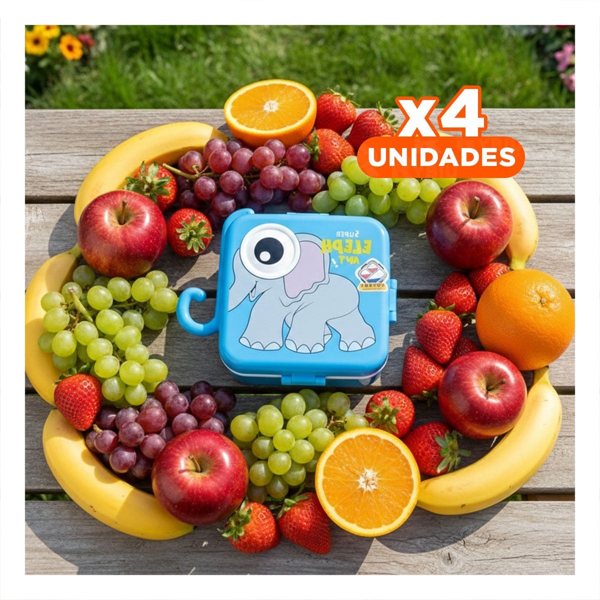 PACK4 ENVASE ESTILO ELEFANTE CON 3 COMPARTIMENTOS PARA PASTA Y SNACK AZUL - 1