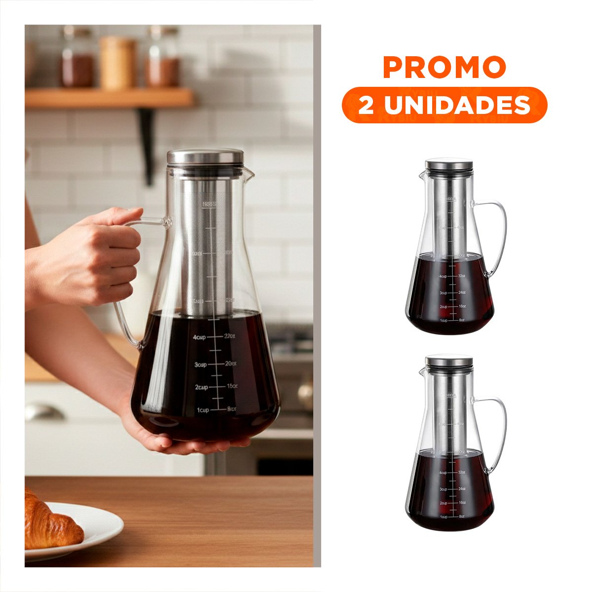 PACK2 CONTENEDOR DE VIDRIO TRANSPARENTE 26 X 13,5 CM PARA CAFE Y TE - 1