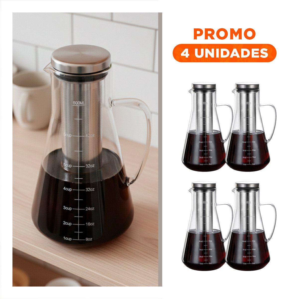 PACK4 DISPOSITIVO ELEGANTE PARA SERVIR CAFE EN VIDRIO 26 X 13,5 CM Y+REGALO STICKER - 1