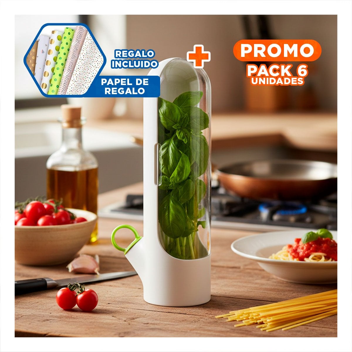 PACK6 DEPOSITO PRACTICO PARA MANTENER HIERBAS AROMATICAS Y EVITAR HUMEDAD BLANCO Y+PAPEL REGALO - 1