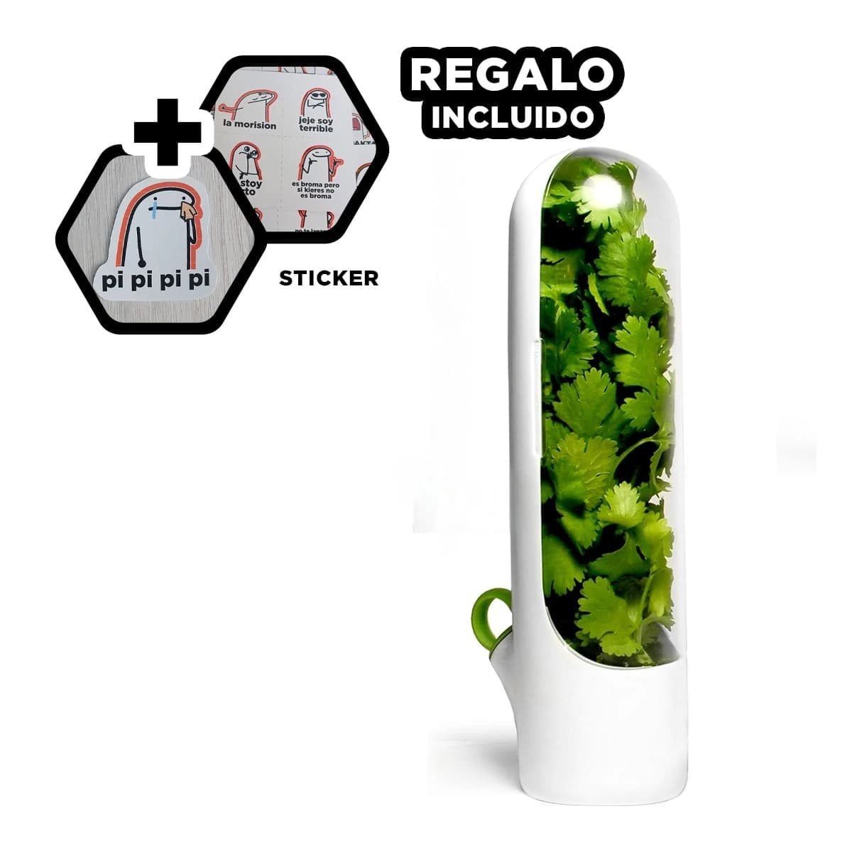 BOTE TRANSPARENTE PARA MANTENER HIERBAS AROMATICAS BLANCO Y+REGALO STICKER - 1