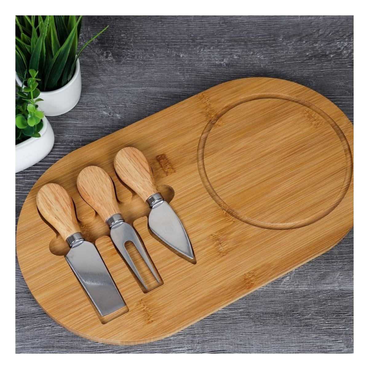 KIT GOURMET PARA QUESOS CON 3 CUCHILLOS Y TABLA DE PRESENTACION MADERA Y+REGALO STICKER - 5