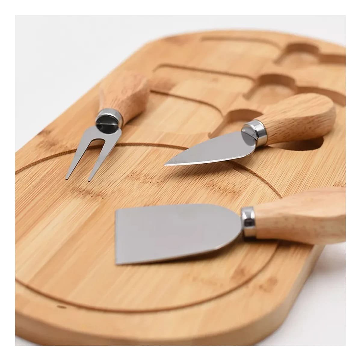 PACK4 CONJUNTO DE COCINA CON CUCHILLOS Y TABLA PARA REUNIONES MADERA Y+PAPEL REGALO - 2